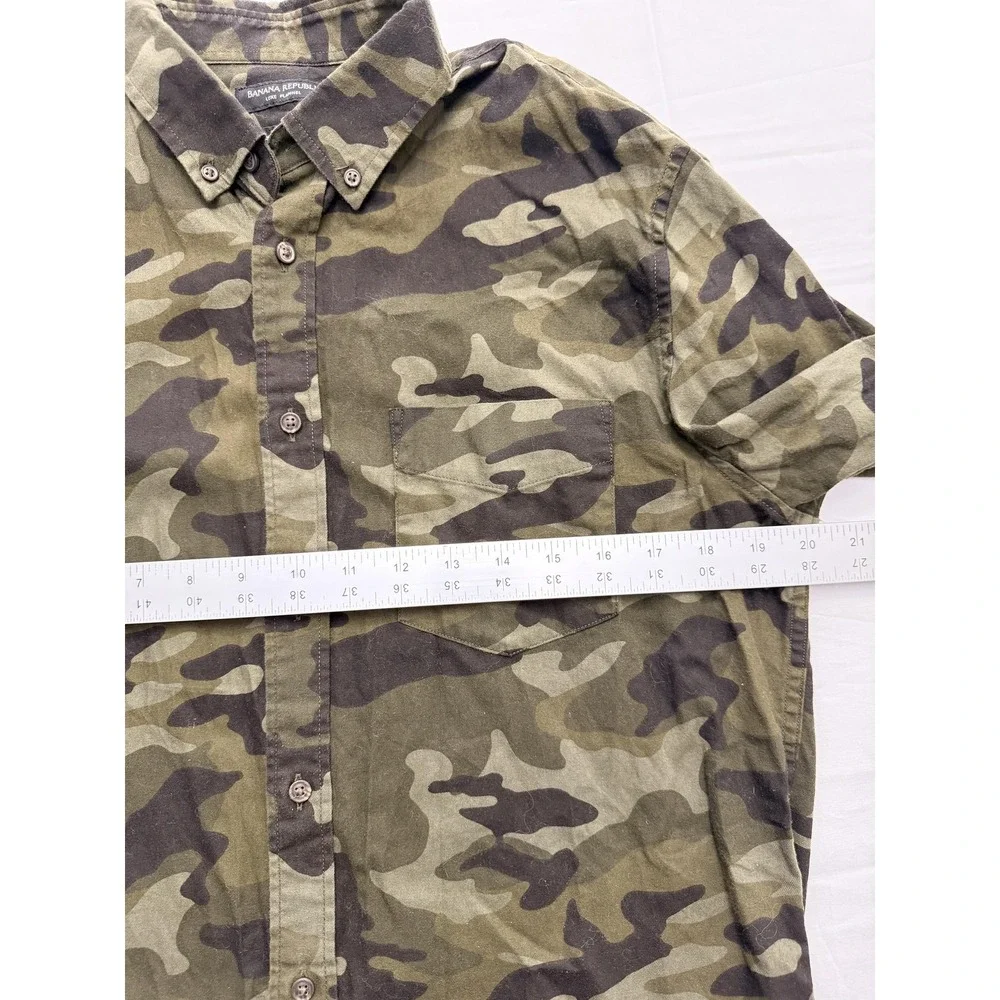 Banana Republic Shirt Mens Medium Green Camo Flannel Slim‎ Long Sleeve Button Up